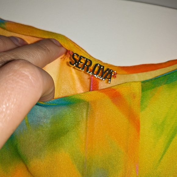 7. NWT SER.O.YA SILK CHIFFON BLOUSE & PANT SET IN ABSTRACT PALM - Picture 6 of 8